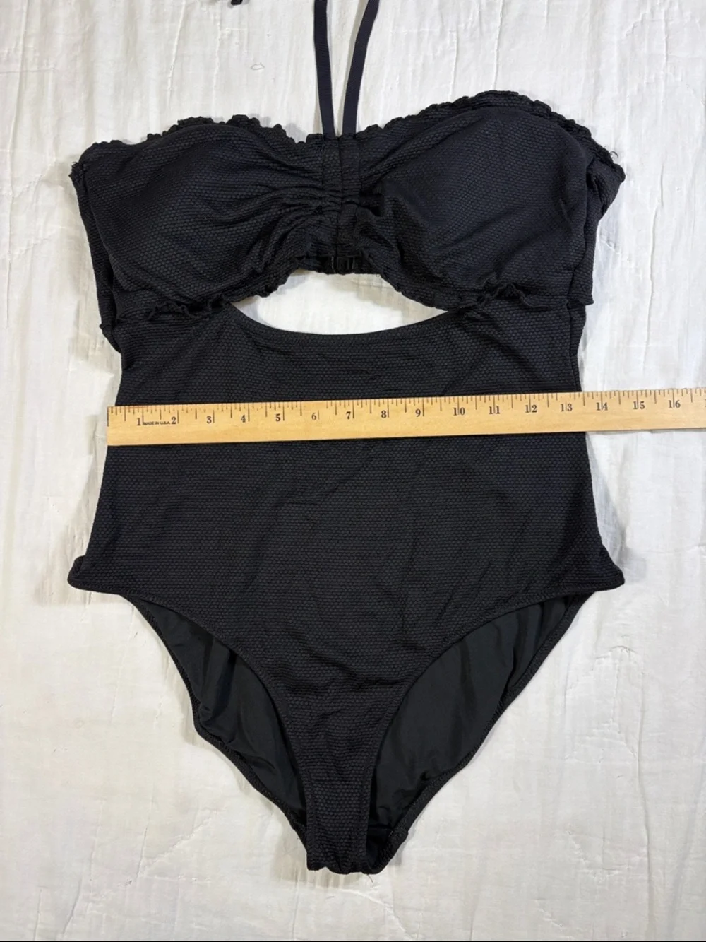Aerie Black Textured Cutout One Piece Swimsuit Full Coverage Large L